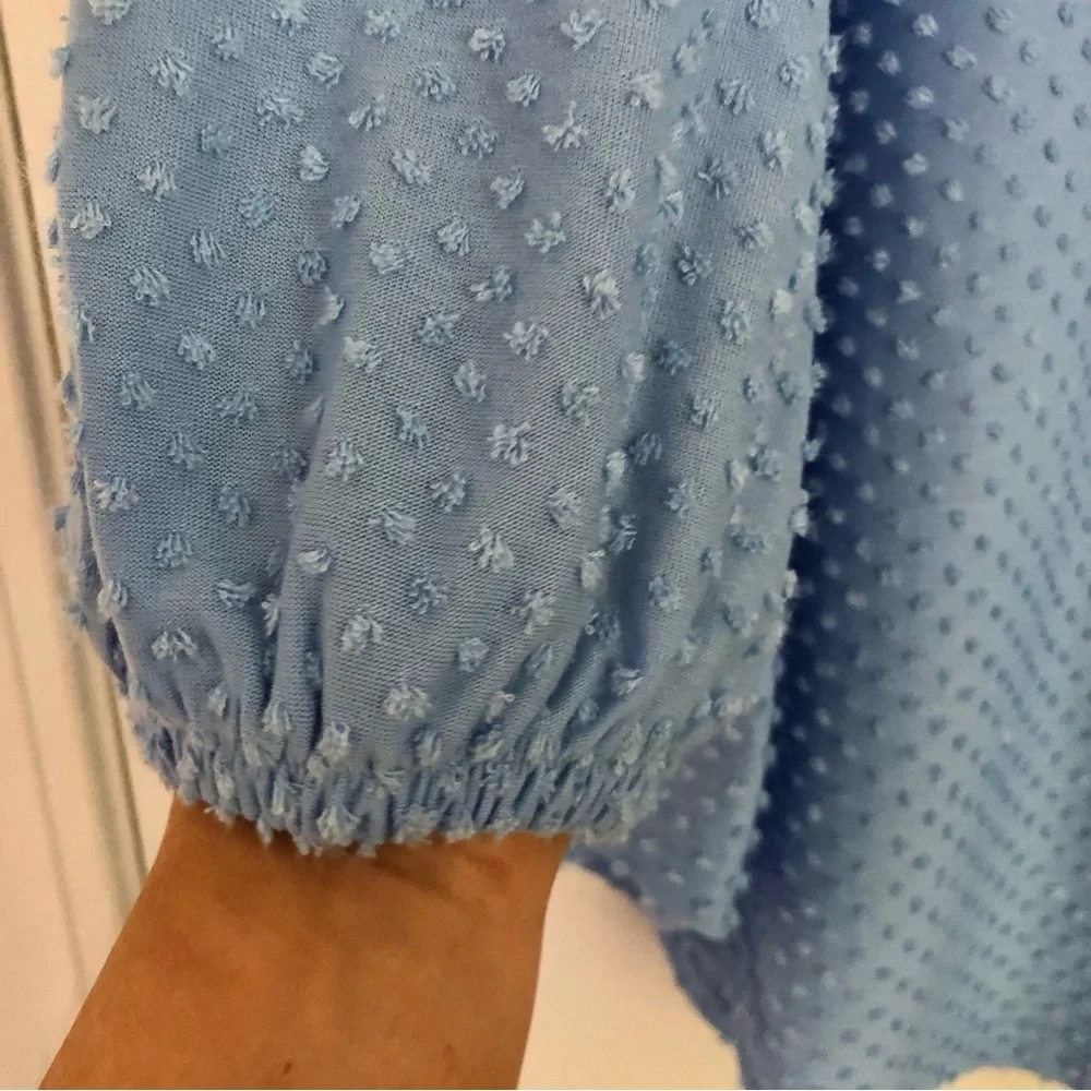 Ruby Rd. Horseshoe Neck Blue Swiss Dot 3/4 Lantern Sleeve Size Medium Fresh Tak - Picture 5 of 9